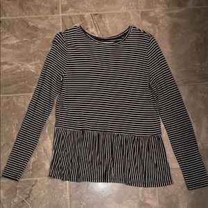 Striped long sleeve ruffle top